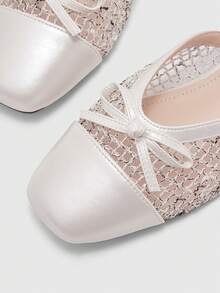 CUCCOO BIZCHIC French Style Flat Slide Sandals For Women, Summer Versatile New Bowknot Woven Closed Toe Mules Spring Shoes - White - View 7