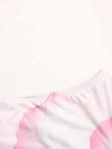 SHEIN Tween女孩優雅不對稱領大花卉圖案洋裝 派對禮服舞會禮服 舞會禮服 復古優雅 - 粉色 - 查看 3