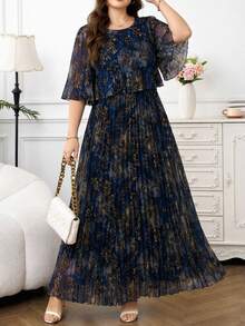 Reflora Đầm nữ size lớn cổ tròn tay lỡ in họa tiết thanh lịch mặc hàng ngày và đi tiệc - Nhiều màu - Xem 1