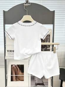 2pcs Baby Boy Street Style English Letter Print Vest + Shorts Set, Suitable For Outings In Summer - Multicolor - View 3