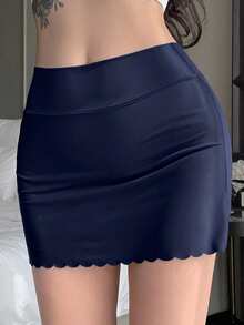 DAZY 女款防尷尬安全內褲，波浪邊三角底褲 - 藏蓝色 - 查看 5