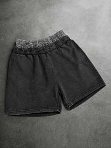 PAVTROS Men's Grey Summer Graphic Streetwear Beach Shorts,American Street Style Washed Distressed 2 In 1 Sports Pants,Elastic Waist Drawstring LA Rhinestone - Black - View 2