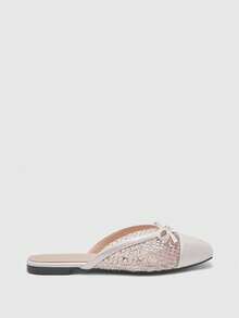 CUCCOO BIZCHIC French Style Flat Slide Sandals For Women, Summer Versatile New Bowknot Woven Closed Toe Mules Spring Shoes - White - View 2