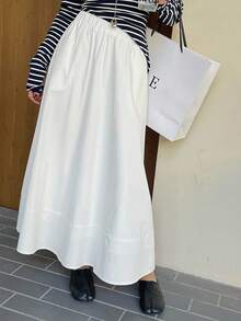 Livesso Tall 女士弹力腰长款休闲半身裙，度假风 - 白色 - 查看 9