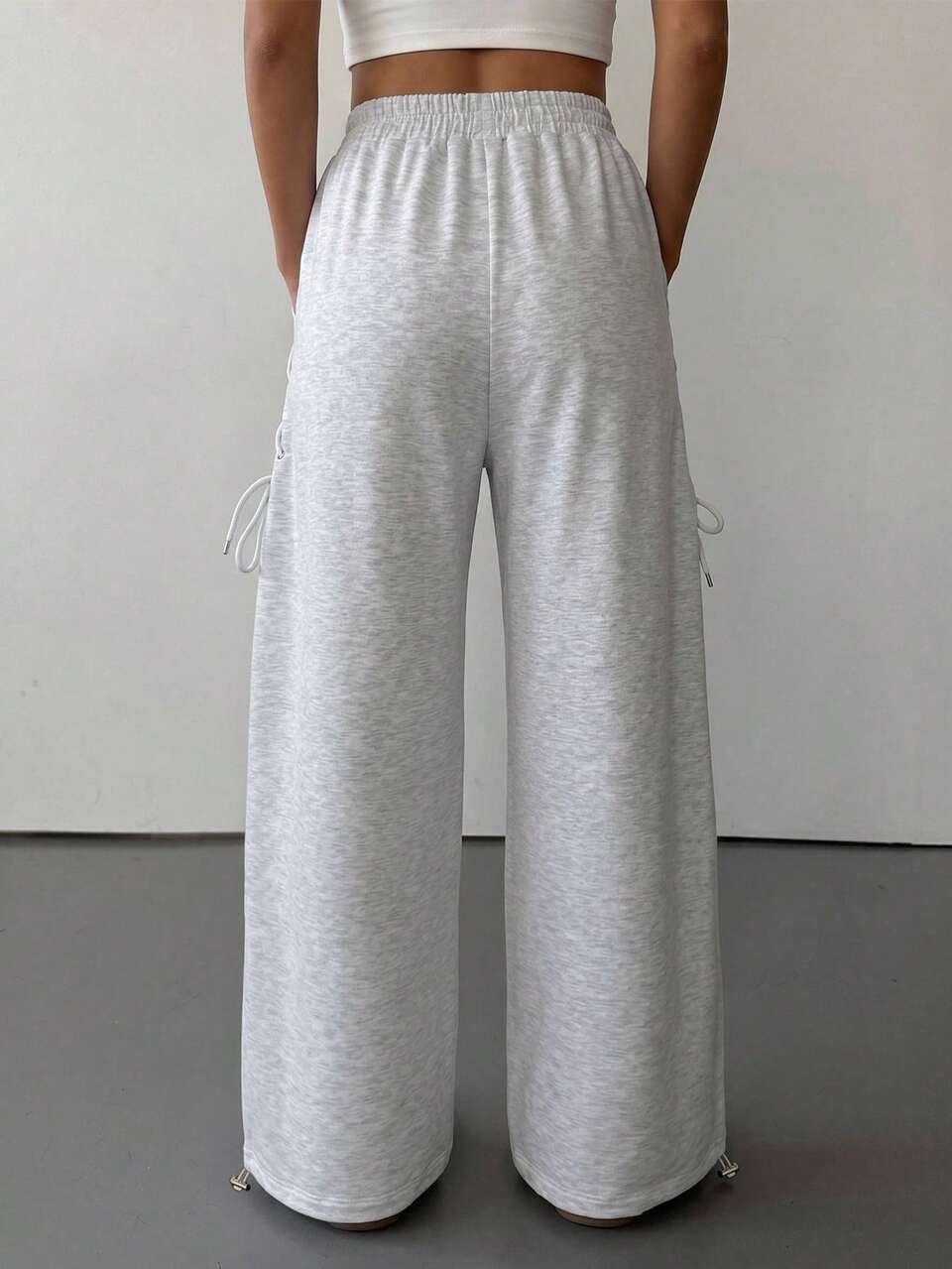 Women's Loose Drawstring Waist Elastic Waist Casual Girlisim Wide Leg Pants, Autumn Golf Pastal