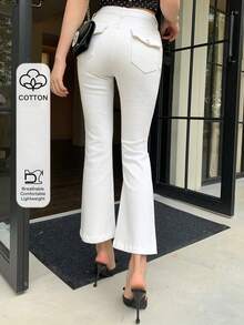 DAZY Celana Jeans Denim Putih Wanita Model Slim Fit Flare Panjang Hingga Mata Kaki dengan Detail Desain - Putih - View 1