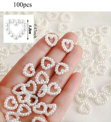 100/200/500pcs Pearl Heart Shaped Desktop Scattering Decor, Plastic Faux Pearl Wedding Desktop Decor, DIY Craft Nail Art Decoration For Wedding Party Cake, Size: 0.47 Inch - love - View 7