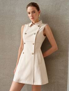 MOTF VESTIDO DE DOBLE PECHERA CON DETALLE DE BUFANDA - Albaricoque - Ver 3