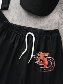 2pcs/Set Kaos Rajut Lengan Pendek Leher Bulat Motif Balap Jalanan Modis untuk Anak Laki-Laki & Celana Panjang Olahraga, Kain Nyaman, Pas, Gaya Baru Musim Semi/Panas, Cocok untuk Berbagai Musim dan Acara - Merah - View 5