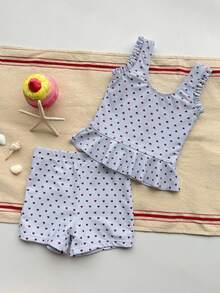 DAZY 女童秋季服飾 幼兒泳衣套裝 可愛時尚藍色泳衣 夏季 - 藍色 - 查看 5
