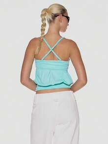 MUSERA Atasan dengan Tali Kepang, Lipatan Depan Berkerut, Hem Gelembung, Pinggang Ramping, Punggung Terbuka, Cocok untuk Liburan Musim Panas, Festival, Lucu, Cocok untuk Pergi Keluar, Liburan, Gaya Feminin, Y2K, Waktu yang Tidak Tepat - Baby Blue - View 3