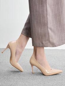 CUCCOO BIZCHIC 尖頭細高跟杏色鏡面女鞋 春秋款 簡約基礎 日常通勤 購物約會 百搭低楦頭 氣質女鞋 - 杏色鏡面 - 查看 4