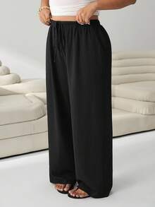 Solflare White Black Multicolor Plus Size Women's Straight Leg Pants 2pcs Set - Multicolor - View 5