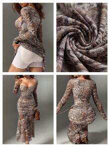 Nuvra Women's 2-In-1 Lace Leopard Print Long Sleeve Hip-Lifting Waist-Shaping Body-Contouring Maxi Dress - Multicolor - View 10