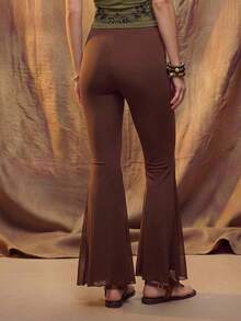 Fembélia Women's Solid Color Pleated Casual Boho Versatile Daily Travel Flare Long Pants Vacation Dark Brown Autumn - Brown - View 2