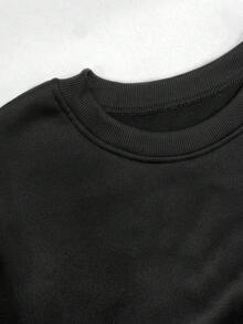 SHEIN 女式加大码牛仔效果圆领休闲运动衫 - 彩色 - 查看 4