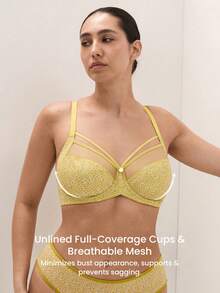 LUVLETTE Dream Curve Air Green Cheetah Print&Colorful Leopard Pattern Sheer Unlined Full Coverage Side Support Mesh Minimizer Bra - Green - View 9