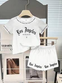 2pcs Baby Boy Street Style English Letter Print Vest + Shorts Set, Suitable For Outings In Summer - Multicolor - View 5