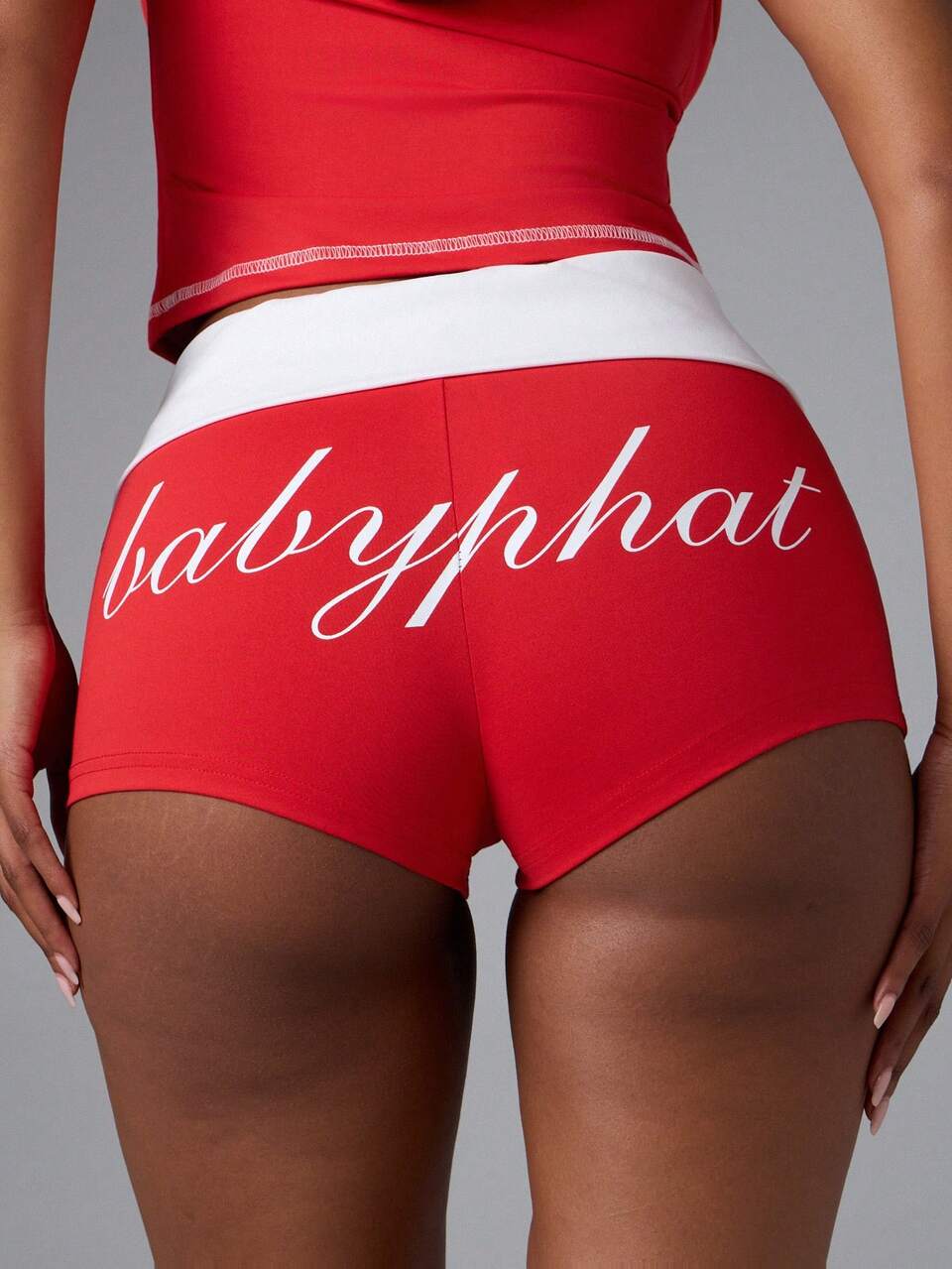 BABYPHAT Shorts con cintura plegable y estampado de logo con pretina de contraste, pantalones cortos mini