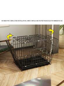 1pc Dog Cage With Tray, Foldable And Easy To Install, Stainless Steel Pet Cage With Toilet-Suitable For Small And Medium-Sized Dogs, Teddy Bears, Poodles, Rabbits And Cats - Multicolor - View 5