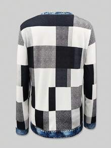 EMERY ROSE Plus Size Colorblock Plaid Round Neck Long Sleeve T-Shirt Fall - Multicolor - View 2