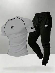 Gym Rark Men's Short Sleeve T-Shirt And Long Pants Sports Set - Grey - View 1