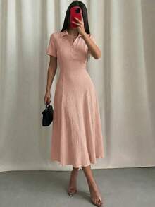 Modelyn Women's Solid Color Knit Midi Dress - Pink - View 7