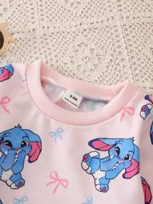 SHEIN Playful Pals 嬰幼兒休閒日常可愛運動衫套裝，附3D鉤花粉色花卉印花透明俏皮上衣與針織內搭褲，女嬰秋季款 - 粉色 - 查看 7