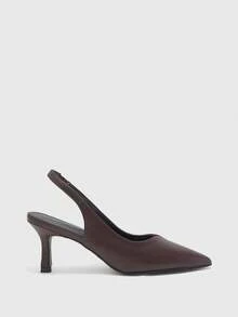 CUCCOO BIZCHIC Chaussures à talons aiguilles mi-hauteur à bout pointu marron pour femmes avec bride arrière et boucle slingback. Les chaussures pour femmes sont convenues pour les déplacements quotidiens, les rendez-vous, les fêtes et le port au bureau. Chaussures pour femmes - Café brun PU - Voir 2