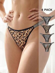Liftille 4 Pairs Women Solid Color Patchwork Simple Casual Panties ClassicAnimalPrint - Multicolor - View 1