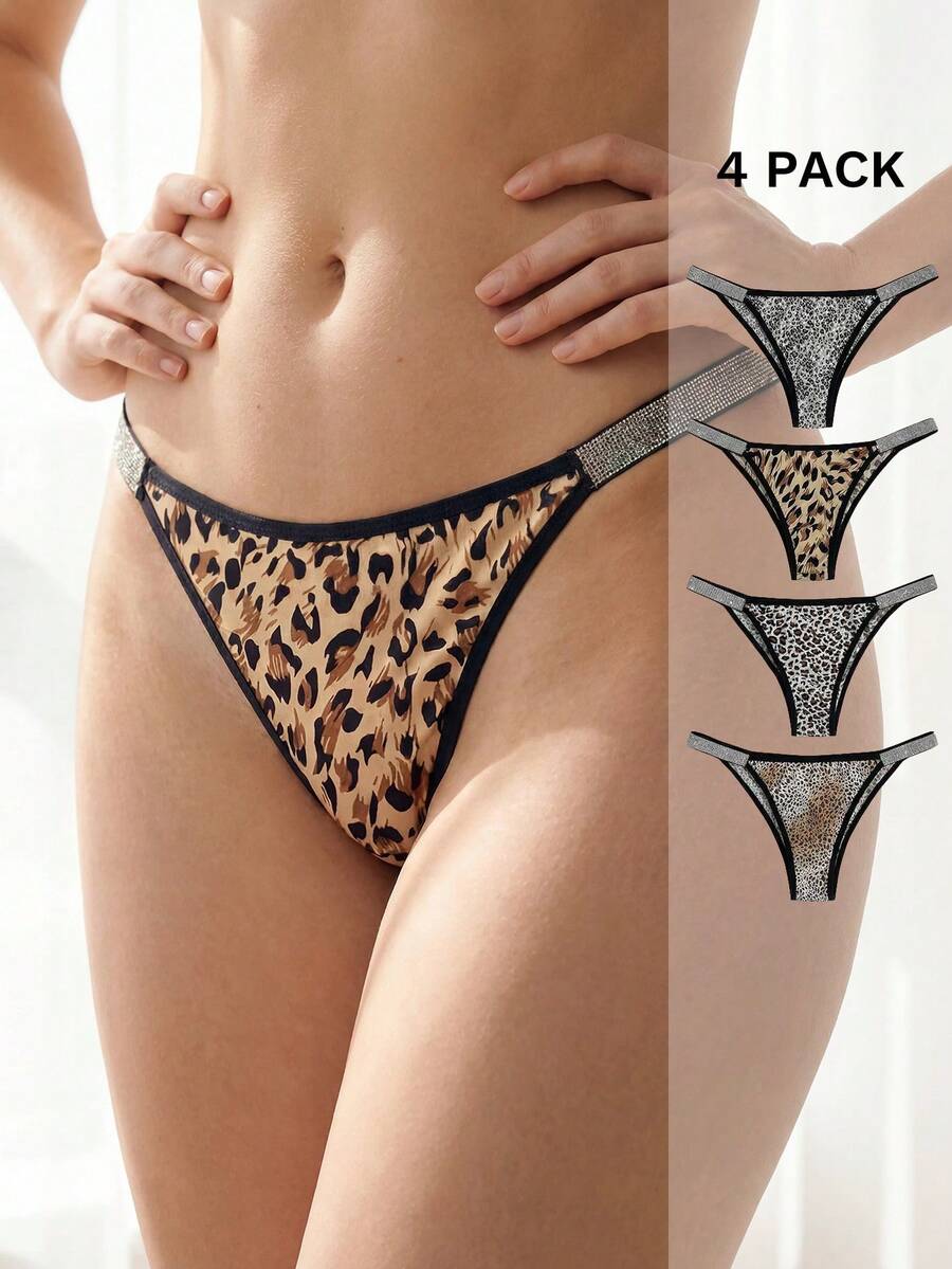 Liftille 4 Pairs Women Solid Color Patchwork Simple Casual Panties ClassicAnimalPrint - Multicolor - View 1