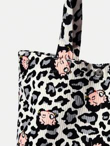 Betty Boop x SHEIN 1 Pack, Silver Leopard Print Red Lip Design Pattern, Large Capacity Printed Corduroy Tote Bag. - Multicolor A1 - View 4