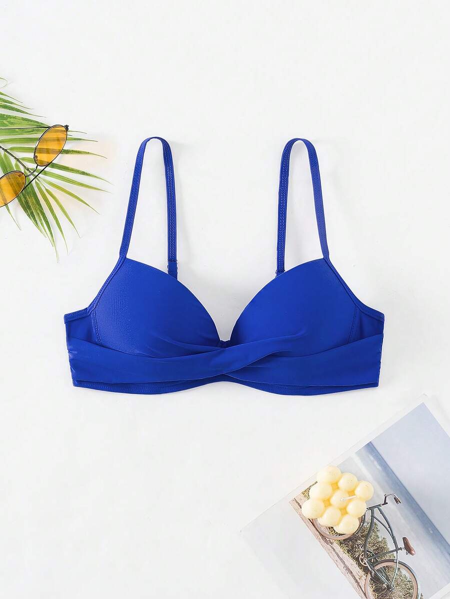 Voyashape 女款夏季海灘純色交叉設計比基尼上衣