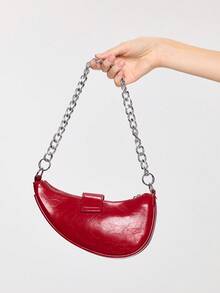 ROMWE Grunge Punk Simple Fashion Solid Color Stony Texture Embossed Underarm Bag, Suitable For Shopping, Wallet, Young Women, College Students, Newlyweds, White Collar. Ideal For Office, University, Work, Business, Commuting, Outdoor Activities, Travel And Picnics - Red - View 6