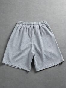 PAVTROS Men's Solid Color Drawstring Waist Pocket Casual Shorts - Grey - View 2