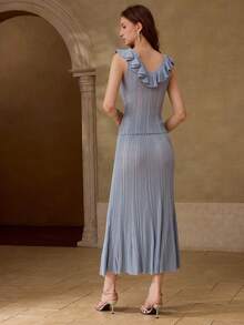 MOTF PREMIUM SUMMER FASHION RUFFLE KNIT TOP AND SKIRT SET - Blue - View 4