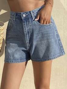 Shorts vaqueros casuales de verano para mujer con estampado de estrellas y lunares - Lavado ligero - Ver 3