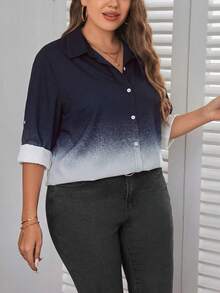 SHEIN Essnce Plus-Size Women's Long-Sleeved Shirt, Gradient Printed Fall Clothing,Tops With Sleeves Professional Women Shirts Long Sleeve Blouses - Multicolor - View 6