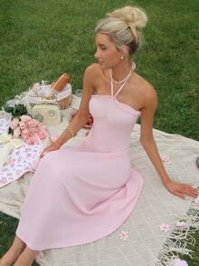 Sydney Algeri Women's Elegant Solid Color Maxi Cami Dress Pink Summer - Pink - View 1
