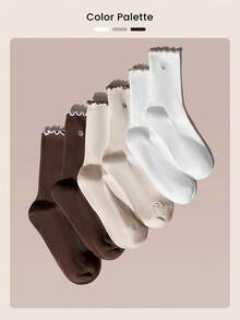 GLOWMODE Comfy Flex Seamless Toe Construction Embroidered Ruffle Socks Daily Casual - Brown - View 9
