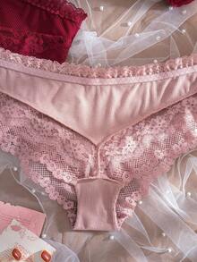 DesireSculpt Women's Lace Patchwork Bow Knot Comfortable Triangle Panties 3pcs Set - Multicolor - View 6