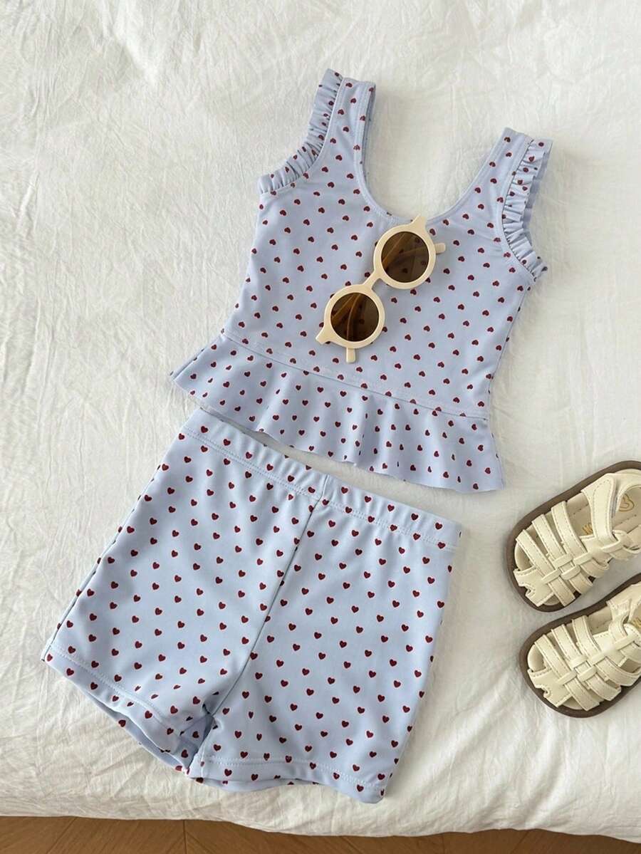 DAZY 女童秋季服飾 幼兒泳衣套裝 可愛時尚藍色泳衣 夏季 - 藍色 - 查看 1