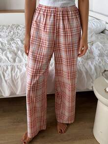 DAZY Women's Plaid Casual Daily Home Lounge Pants Pajama Bottoms - Red - View 6