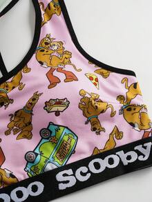 SCOOBY-DOO X SHEIN 女士圆领卡通字母印花文胸和内裤休闲可爱内衣套装 - 粉色 - 查看 5