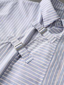 ROMWE MEN Street Life Men's Striped Short Sleeve Button-Down Casual Shirt - Blue - View 5