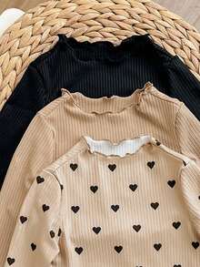 Baby Girl 3pcs Casual Heart Pattern Knit Long Sleeve Top Set - Multicolor - View 3
