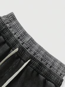PAVTROS Men's Grey Summer Graphic Streetwear Beach Shorts,American Street Style Washed Distressed 2 In 1 Sports Pants,Elastic Waist Drawstring LA Rhinestone - Black - View 4