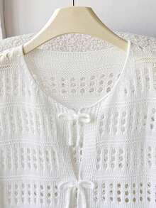 SHEIN Cardigan Rajut Berongga untuk Remaja Perempuan, Cocok untuk Jalan-jalan Santai, Liburan Pantai, Acara Kumpul-kumpul, dan Kesempatan Lainnya, Nyaman, Serbaguna, dan Lembut - Blue and White - View 5