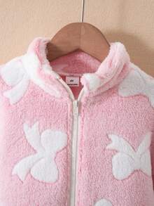 Emery Rose Kids Emery Rose Kids 女童彩色布洛克圖案立領長袖拉鍊假領保暖泰迪夾克，搖粒絨，保暖舒適，適合休閒、日常穿著與學校日常，秋冬穿著，聖誕禮物 - 粉色 - 查看 6