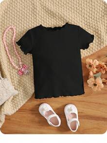 Atasan Minimalis Kasual Bergaris untuk Bayi Perempuan - Hitam - View 2